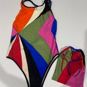 Emilio Pucci Orange and Green One Piece Swimwear
